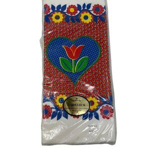 Vintage Hallmark Tulip Floral Table Cover 60X102 Red Blue Border Tablecloth New